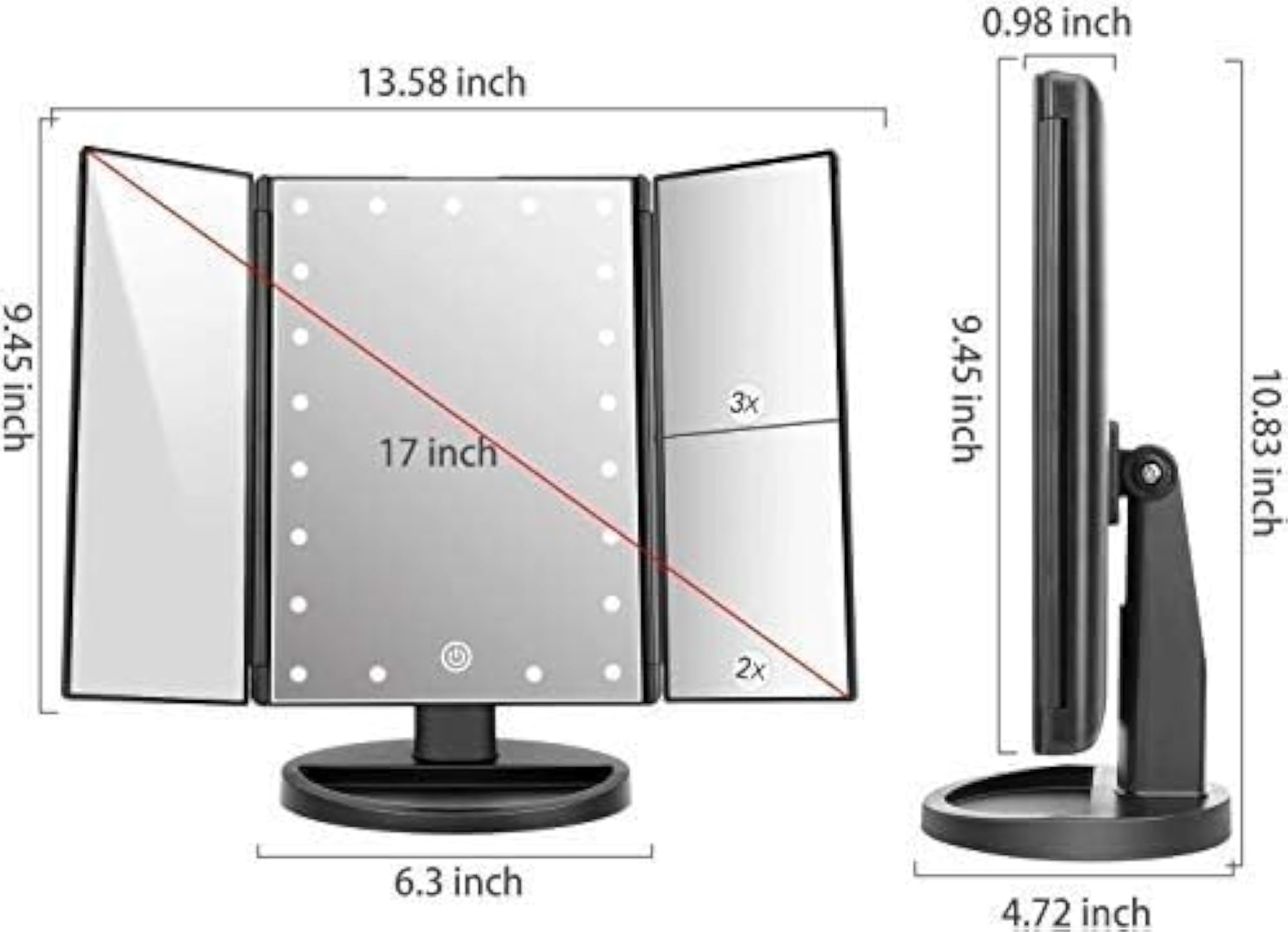 Tri-Fold Lighted Vanity Makeup Mirror