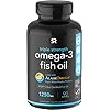Sports Research Triple Strength Omega 3 Fish Oil - Burpless Fish Oil Supplement w/EPA & DHA Fatty Acids from Single-Source Wild Alaskan Pollock - 1250 mg, 90 ct