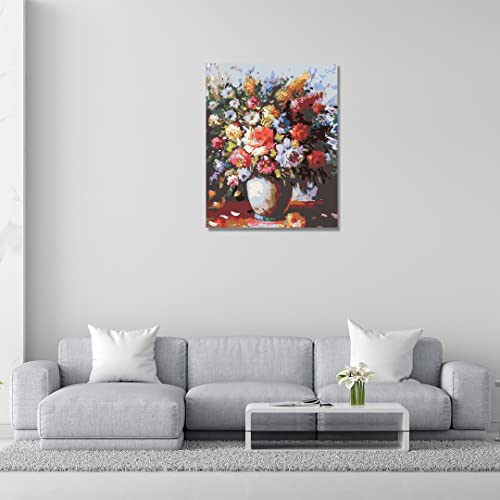 Image of RANGOLI 100% Cotton Stretched Canvas Painting 400 GSM, Framed Flower Vase Abstract Wall Art for Living Room, 3D Paintings for Wall Decor (16 x 23 Inch With Frame)
