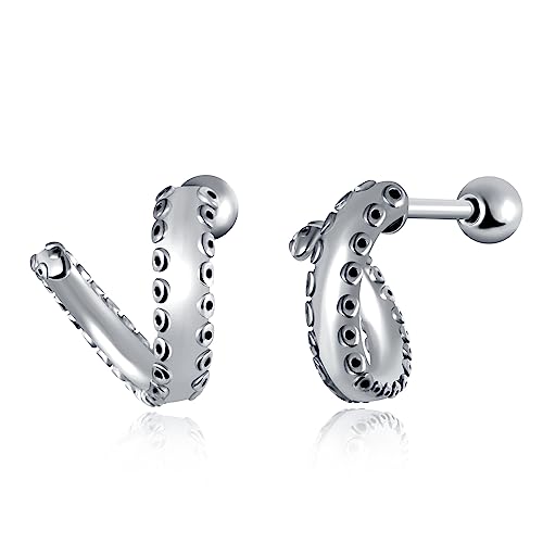 feilok Pendientes masculinos con clavos de garra de pulpo pendientes femeninos de acero inoxidable y plata