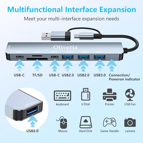Hub USB C 3.0, Adaptador Multipuerto 8 en 2 Con Lector de Tarjetas SD&TF, Puertos 3.0&2.0, Conexión Tipo C para MacBook Air/Pro, Galaxy, iPad, Windows - imagen 5