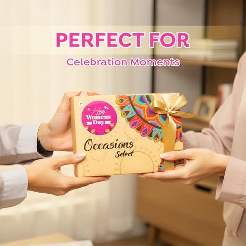 Image of Loyka Women's Day Thoughtful indulgence Mandala Gift Box | Almond Brittle Gold & Cranberry, Almond Caramel Dates & Florentine | Chocolate Gift Hamper for Her, Wife, Mother, Sister & Colleagues