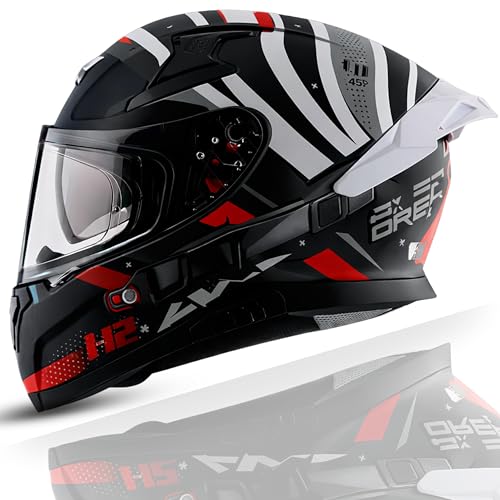 Image of Axor Apex Hex-2 ISI ECE & DOT Certified Full Face Helmet for Men and Women with Pinlock Fitted Outer Clear Visor and Inner Smoke Sun Visor Dull Cool Grey Red Helmet-XL