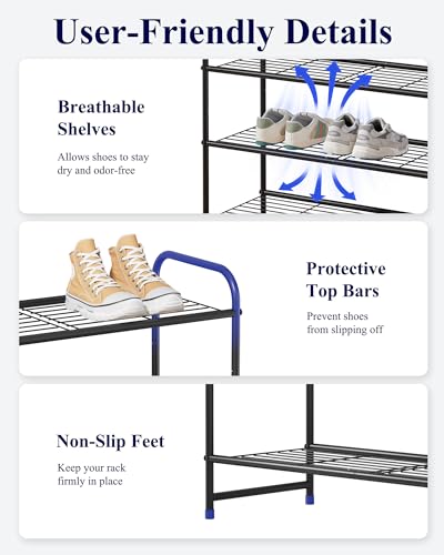 Image of Kitsure Shoe Rack - Stainless Steel Shoe Organizer, Sturdy Shoe Rack for Closet and Front Door Entrance, Free Standing Shoe Shelf, Closet Organizers and Storage, 25.6 inch Wide - 3 Tier, Black