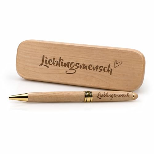 Stylo à bille avec gravure Lieblingsmensch, le cadeau bois plein de sens