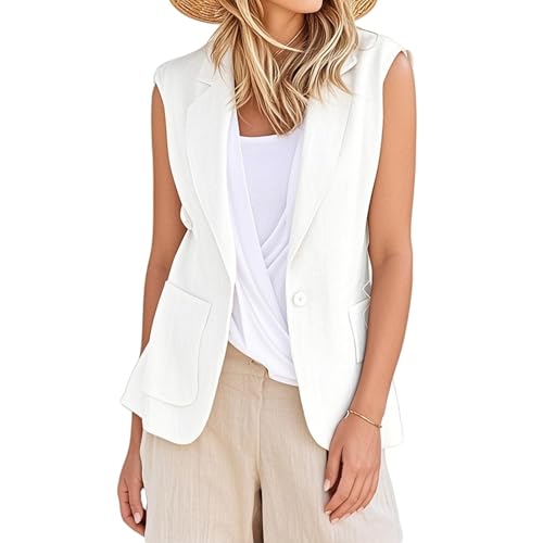 Summer Vest for Women Casual Open Front Sleeveless Blazers Business Lapel Button Suit Vests Loose Work Office Jacket