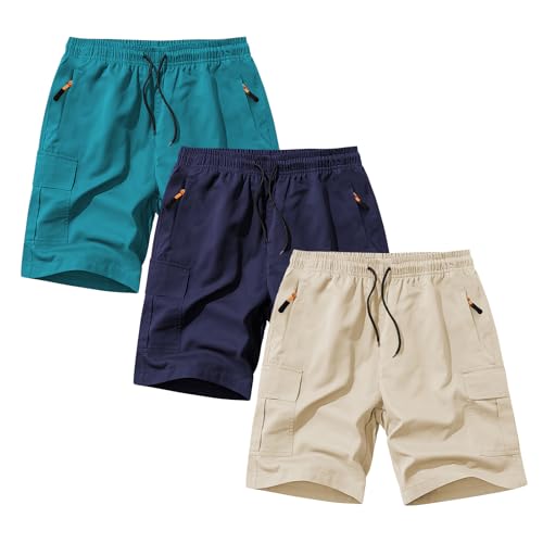 SHOOYING Boys Cargo Shorts Quick Dry Athletic Zipper Shorts Sets