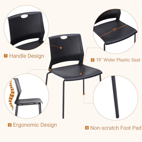 Image of Sidanli Black Stacking Chairs Set of 4, Plastic Stackable Chair for Office Conference Waiting Break Room