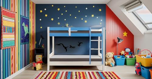 Image of KIDOMATE Mandarin Solid Wood Bunk Bed for Kids with Underbed Storage & Toy Rack | Space-Saving Twin Bed with Guard Rails, Ladder, Safety Design for Boys & Girls Bedroom (Blue, Twin Over Twin)