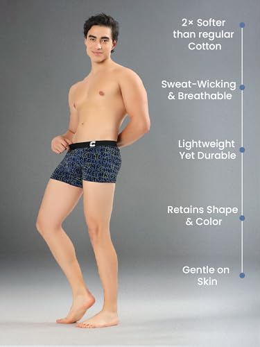 Image of Freecultr Men's Cotton Stretch Printed Trunks | Soft Breathable Innerwear with Stylish Logo Waistband | Comfort Fit Trunks for Everyday Wear