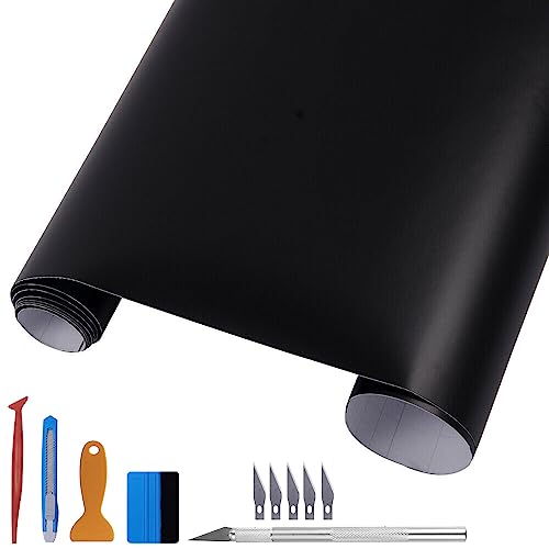 Image of LZLRUN Matte Black Vinyl Wrap Self Adhesive Air Release Bubble - Outdoor Rated for Automotive Use - 5ft x 10ft Knife + Hand Tool