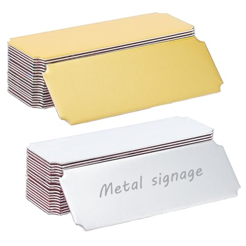 OLYCRAFT 40 placas de metal grabadas de 2 colores de 7,5 x 2,5 cm, placas de nombre personalizadas, placas en blanco autoadhesivas grabadas en blanco, etiqueta de nombre personalizada para marcos de