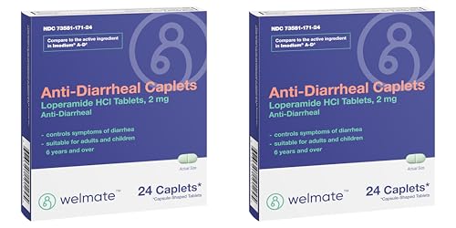 WELMATE Loperamide 2 mg Anti Diarrhea Pills (2 Pack of 48 Caplets) - Loperamide Hydrochloride Antidiarrheal Medicine for Adults Fast Acting Stomach Relief Easy to Swallow Medication