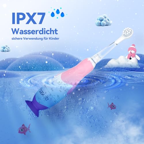 Seago Elektrische Zahnbürste Kinder Baby Zahnbürste ab 0 1 2 3 Jahr, mit LED Licht, Runder Weich Ersatzbürsten, Elektrische Zahnbürste Baby,2 Minuten Smart Timer, Wasserdicht IPX7,SG513(Rosa) – Bild 7