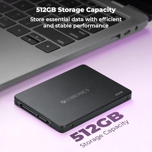 Image of Zebronics 512GB SSD, 2.5 Inch Internal Drive, 550MB /s Read & 500MB /s Write, Faster Than HDD, Low Power Consumption, Silent Operation, S.M.A.R.T Support, High Performance Storage (SD52A)