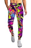 RAISEVERN Sweatpants for Men 80s 90s Graffiti Geometric Joggers with Pockets Colorful Neon Festival Cool Casual Urban Pant with Drawstring X-Large