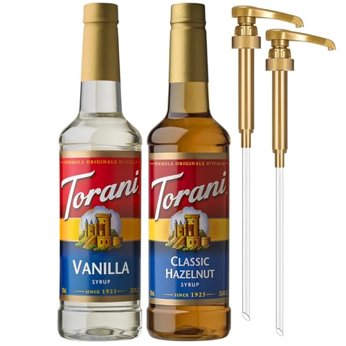 Image of Torani Syrups, Classic Hazelnut and Vanilla Syrup Variety 2-Pack, Coffee Syrups for Drinks, Pumps Included, 25.4 Fl Oz Ea