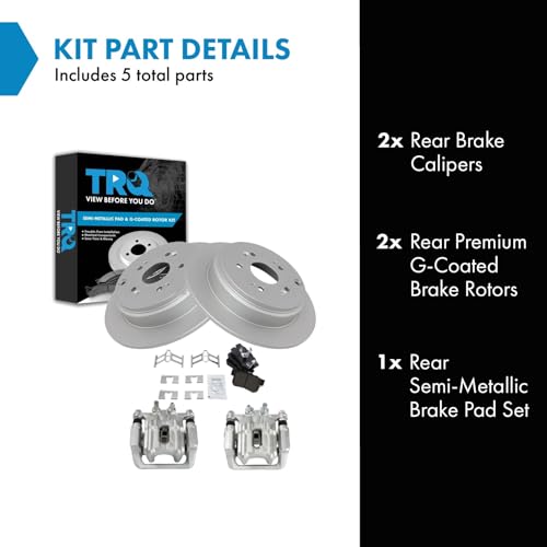 Image of TRQ Rear Brake Pad and Rotor Set Semi Metallic G Coated Rotors Calipers