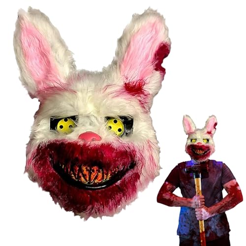 LXYYDS Masque de lapin - Masque de lapin en peluche - Masque de lapin d'horreur pour adultes et enfants - Masque effrayant de lapin - Masque d'Halloween pour mascarade et cosplay