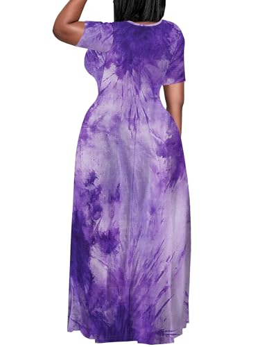 Image of PinkPatty Plus Size Dress for Women Casual Crew Neck Short Sleeve Maxi Dress Oversized Summer Beach Dresses with Pockets