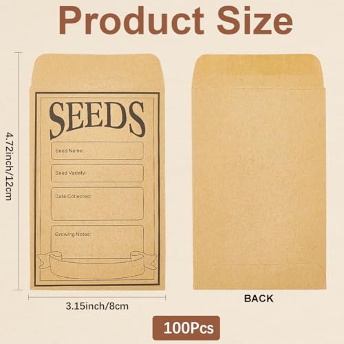SOFPLATE 100 Stück Saatgut Sparumschläge Papier Saatgutpakete Rechteckig 4.72 x 3.15 Zoll Selbstklebendes Kraftpapier Leere Versiegelungspakete Für Die DIY Aufbewahrung Gemüse Blumenn Pflanzen Organiz