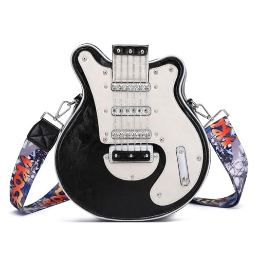 Guitar Purse Stylish Guitar Shaped Bag Large Capacity Shoulder Bag Zipper Closured Waterproof PU Leather Crossbody with Adjustable Strap Gift for Women Black Purse