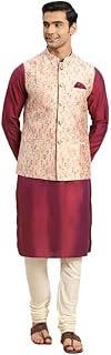 kisah Men's Kurta Jacket Churidar Set, Multi Silk Blend, Jacquard Long Sleeves Regular Fit Mandarin Collar-picture-53