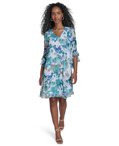 Image of Calvin Klein Floral Chiffon Shift Dress