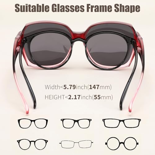 FEISEDY Fit Over Glasses Sunglasses Polarized for Women Sunglasses Over Prescription Glasses Oversized UV Protection B11143