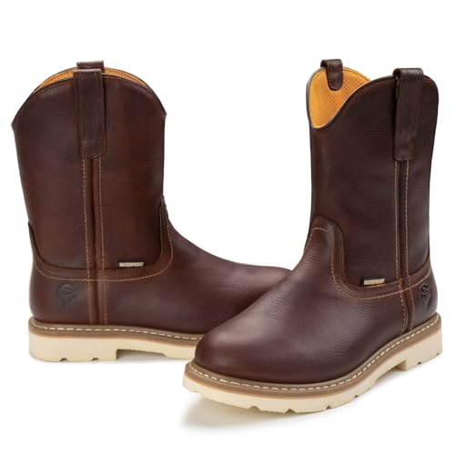 Image of SUREWAY 10in Mens Soft /Steel Toe Waterproof Wellington Work Boot,Heavy Duty Pull On Leather Work Boots,Goodyear Welted,Full Grain Leather,Industrial Safety boot Classic Cowboy Boot,EH Rated
