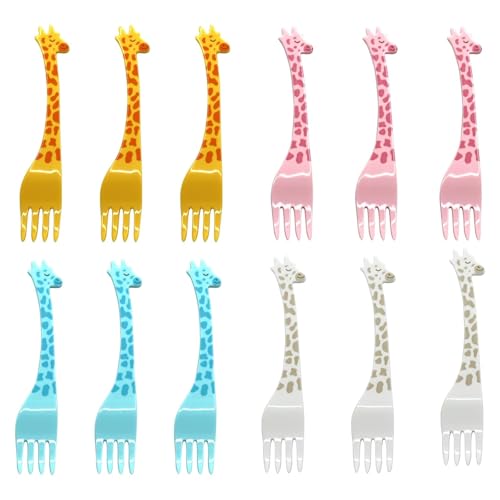 Wjelet 12 Stück Obstgabeln aus Kunststoff,Giraffe Mini Gabeln,Obstgabeln Kinder,Bunt Wiederverwendbar Für Bento Lunchbox Dekoration Snack Party Geburtstagsfeier Nachmittagstee