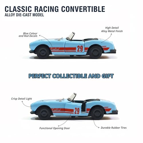 Image of SHAKTISM Die Cast Metal Toy Cars Set - 1:43 Scale Pull Back Action Cars with Open Doors, 4 Model Designs, Mini Vintage Car Collection for Kids Boys Girls, Gift Toy (SkyBlue Diecast Model)