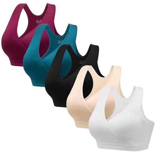 Image of HBselect Nursing Bras for Breastfeeding, Maternity Nursing Sleep Bra Wireless Pregnancy Sleep Bralette 3/5 Pack