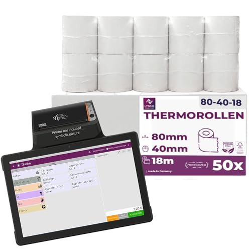 Thermorollen 80mm x 40mm x 12mm - Kassenrollen - Bonrollen für Registrierkasse mit Bondrucker - Thermopapier – BPA Frei (50 Rollen)