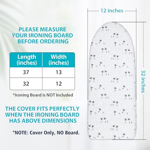 Image of Table Top Ironing Board Cover 12 x 32 inch, 3 Layers Small Iron Board Cover, Heat Reflective Thick Padding with Elasticized Edges (Gray Sheep)