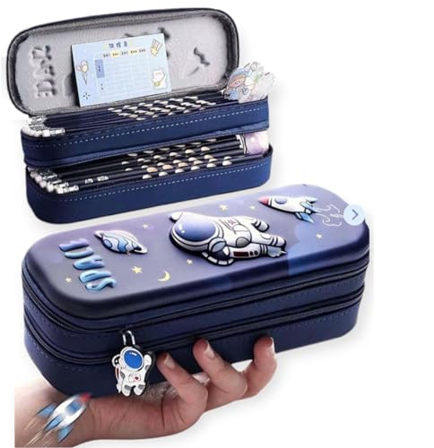 Image of Royals hub Double Layer Space Pencil Case 3D Cover EVA Space Astronaut Theme Large Capacity Zipper Pouch Bag Compass School Organizer Students Kids Premium Stylish Pen Holder Stationery Box, Blue