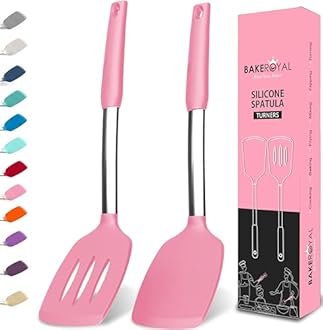 Silicone Spatula Set - Turner Spatulas Silicone Heat Resistant 600°F - Slotted & Solid Spatula for Cooking Fish, Eggs, Pancakes Flipper – Spatulas for kitchen use – Pink