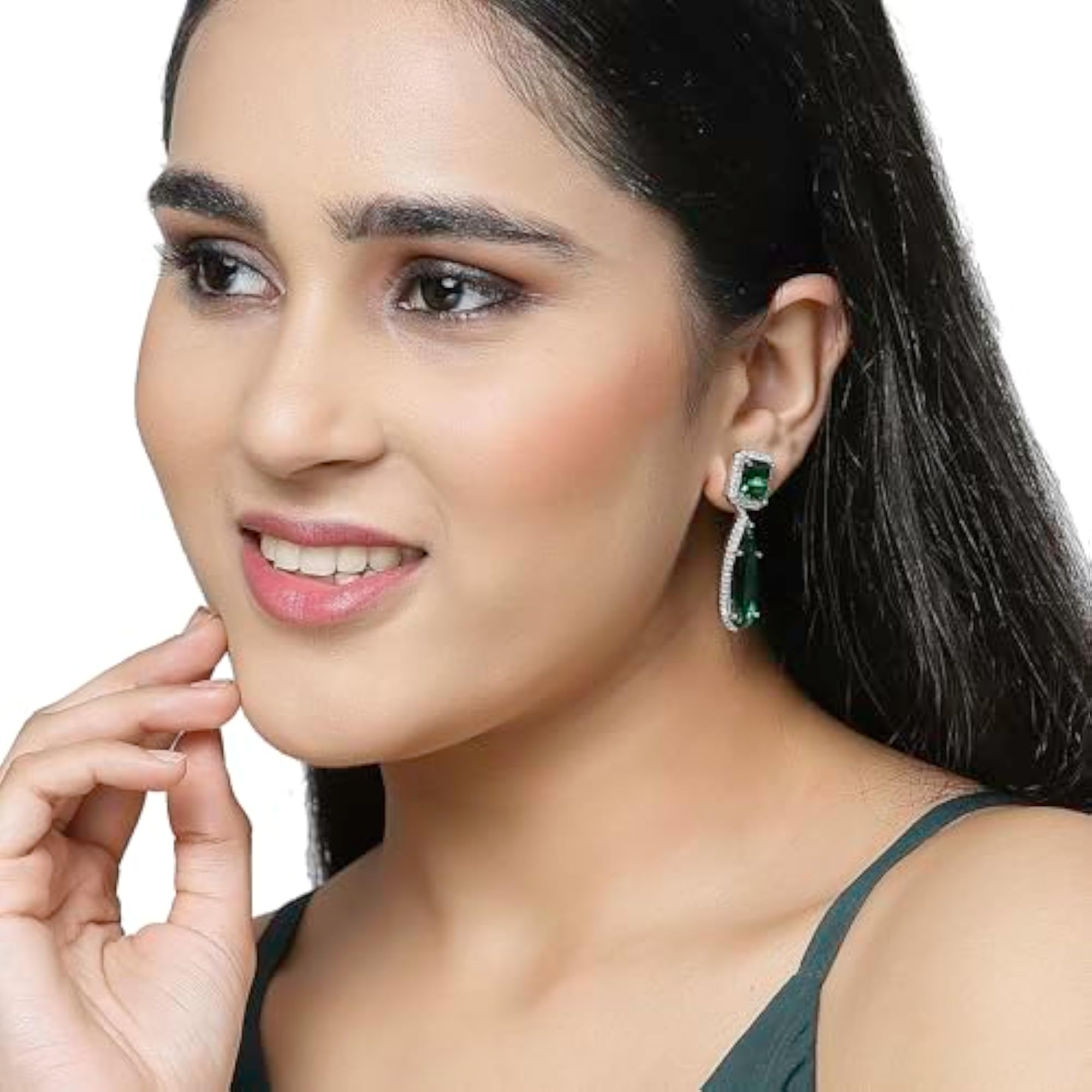 Teardrop Shaped Drop Earrings with American Diamond Studding