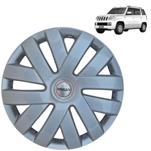 Image of PRIGAN Wheel Cover for TUV 15 Inch Silver Wheel Cap (Available in 15 Inch) (Set of 4 Pcs) (Press Fitting) Model- Polo Silver-15