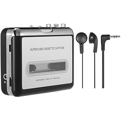 Docooler Portable USB Cassette Capture Tape-to-MP3 Converter into Computer Stereo HiFi Sound Quality Mega Bass Audio Music Player with Earphone to MP3/CD Audio via USB Cover