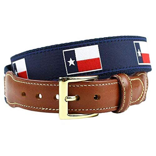 COUNTRY CLUB PREP Texas Flag Leather Tab Belt in Navy on Navy Canvas