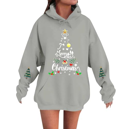 MJGkhiy Damen Winter Weihnachten Hoodie Weihnachtspullover Roter Pullover Plus Size Hoodie Lang Bequem Hässlicher Weihnachtsbaum Pullover Curvy...