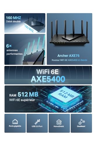 Routeur WiFi 6E TP-Link AXE5400 Archer AXE75 Tri-Bande WPA3