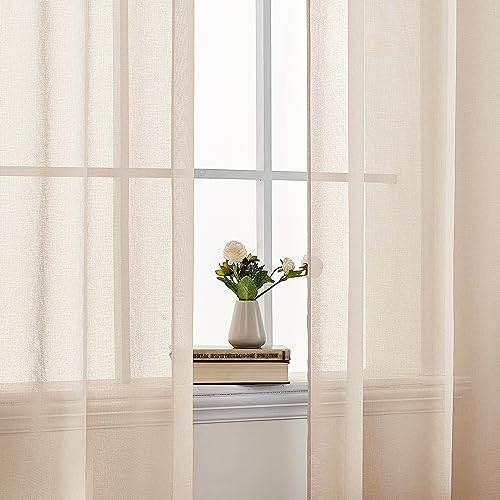 EMEMA Gardinen mit Ösen 2er Set 235cm Lang Beige Vorhang Voile Vorhänge – Ansicht 3