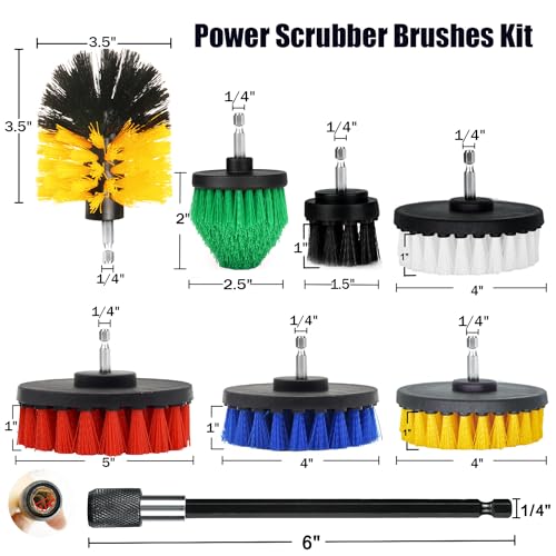 Image of 8 Pack Drill Brush Attachment Set,1 /4in Power Scrubber Brush + Extend Long Attachment,Multi-Purpose Brush Drill Attachment, Power Cleaning Scrub Brush for Bathroom, Tub, Tile, Corner