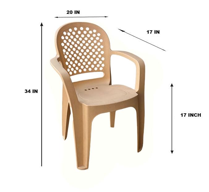 Image of Cello Crystal Armrest Plastic Chair with Matt Finish | Chairs for Living Room, Garden, Home Indoor and Outdoor Use (Colour: Marble Beige, Set of 4)