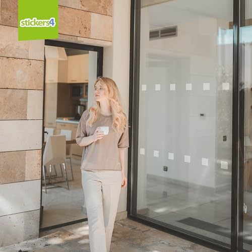 Stickers4 60 x 50mm Square Glass Awareness Decals - White, Minimalist Bird Awareness Design - UV Protection, Waterproof, Indoor/Outdoor Use - Anti Collision Window Clings