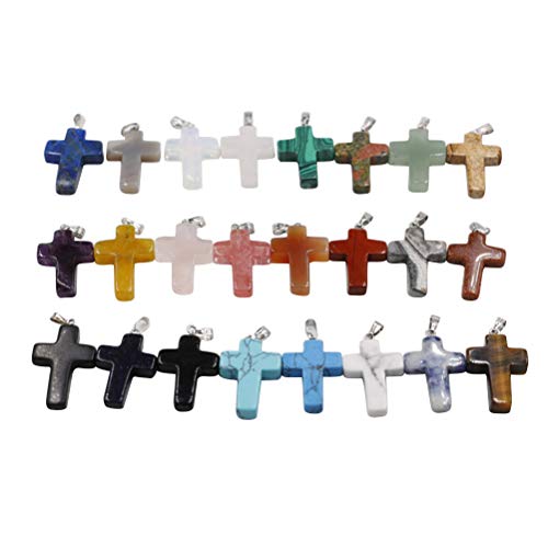 SUPVOX 30PCS Colgante de cruz de piedra natural Encanto de cruz Collar colgante de bricolaje Accesorios (color mixto, cadena no incluida)