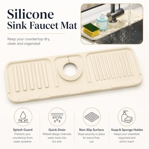 Image of Silicone Sink Faucet Mat, Sink Drainer Pad Non Slip Soap, Shampoo, Handwash Bottle, Holder for Kitchen, Wash Basin, Bathroom, Sink Splash Guard, Drip Protector (May Vary Colour) Pack of (2)