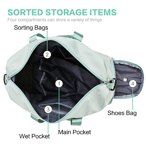 Sports Duffel Bags for Women and Men Portable gym bag with Wet Pocket & Separate Shoes Compartment Short Travel Organizer Tote Shoulder Bag, Green3